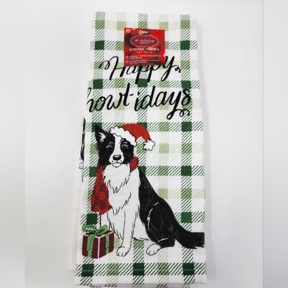St. Nicholas Square Dog‎ Happy Howlidays Set Of Two Kitchen Towels NWT